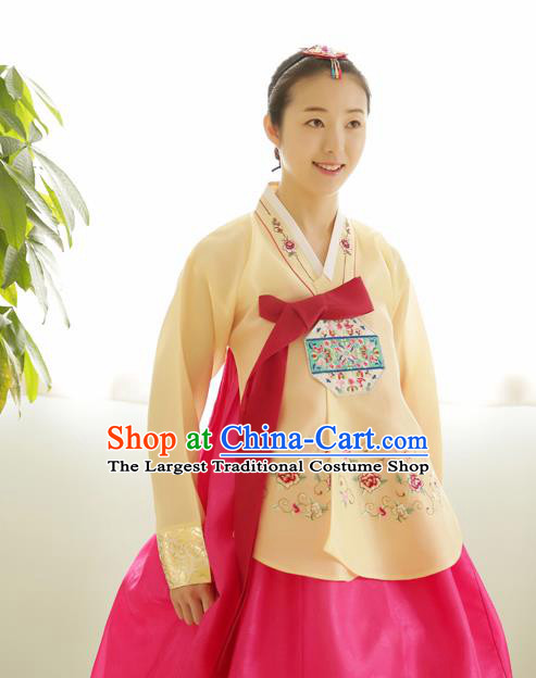 Korean Traditional Court Hanbok Garment Embroidered Yellow Blouse Asian Korea Fashion Costume for Women