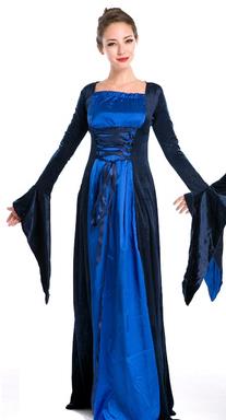 Western Halloween Cosplay Queen Blue Dress European Traditional Middle Ages Court Costume for Women