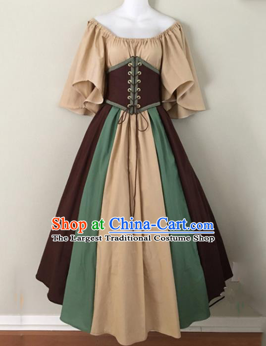 Western Halloween Cosplay Khaki Dress European Traditional Middle Ages Court Costume for Women