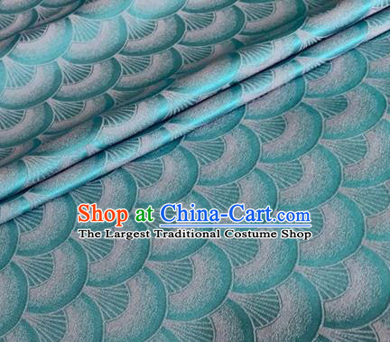 Asian Chinese Classical Scale Pattern Design Lake Blue Brocade Jacquard Fabric Traditional Cheongsam Silk Material