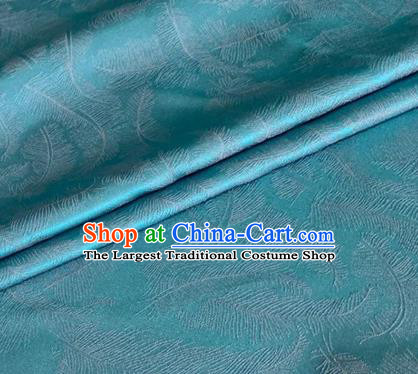 Asian Chinese Classical Feather Pattern Design Blue Brocade Jacquard Fabric Traditional Cheongsam Silk Material