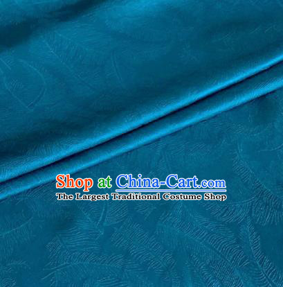 Asian Chinese Classical Feather Pattern Design Blue Brocade Jacquard Fabric Traditional Cheongsam Silk Material