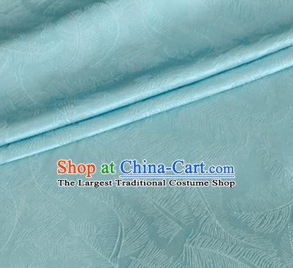 Asian Chinese Classical Feather Pattern Design Light Blue Brocade Jacquard Fabric Traditional Cheongsam Silk Material