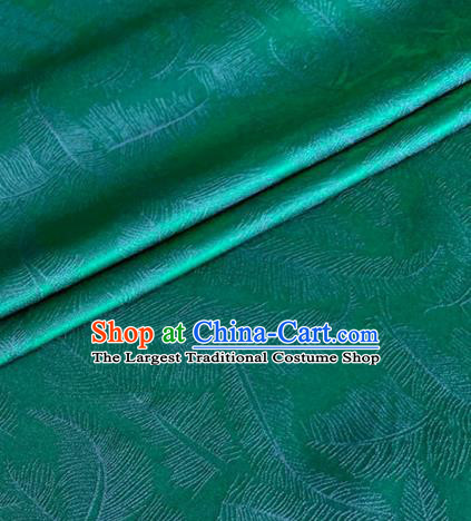 Asian Chinese Classical Feather Pattern Design Green Brocade Jacquard Fabric Traditional Cheongsam Silk Material