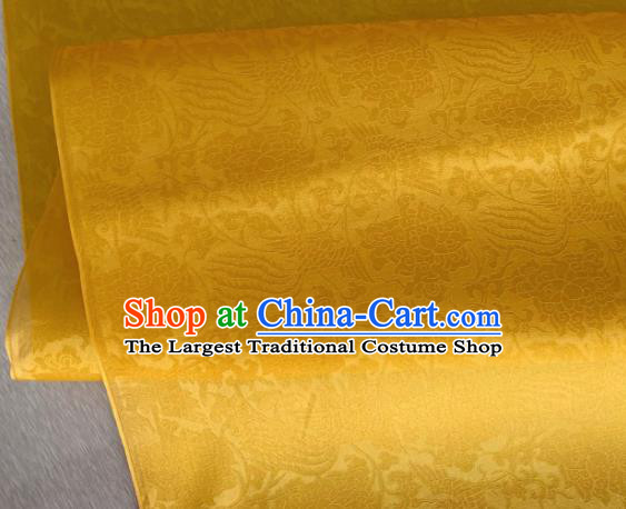 Asian Chinese Classical Phoenix Peony Pattern Design Golden Organza Jacquard Fabric Traditional Cheongsam Silk Material