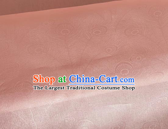 Asian Chinese Classical Peacock Feather Pattern Design Pink Organza Jacquard Fabric Traditional Cheongsam Silk Material