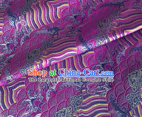 Asian Chinese Classical Wave Cliff Pattern Design Purple Brocade Jacquard Fabric Traditional Cheongsam Silk Material