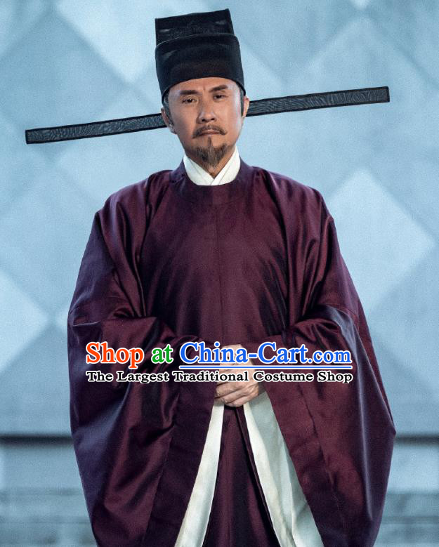 Traditional Chinese Ancient Song Dynasty Head of the Secretariat Drama Royal Nirvana Li Baizhou Costumes and Hat for Men