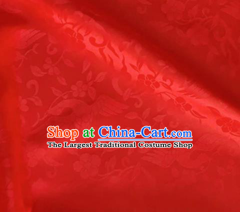 Asian Chinese Classical Birds Pattern Design Red Brocade Jacquard Fabric Traditional Cheongsam Silk Material