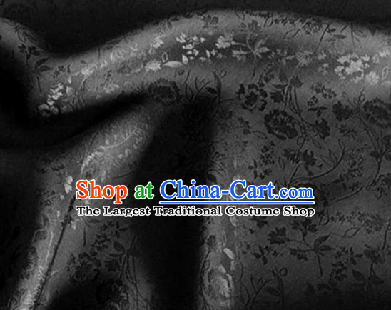 Asian Chinese Classical Jacquard Peony Pattern Design Black Brocade Fabric Traditional Cheongsam Silk Material