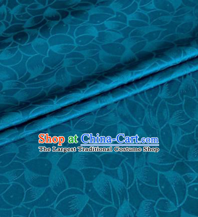 Asian Chinese Classical Lotus Petals Pattern Design Peacock Blue Silk Fabric Traditional Cheongsam Brocade Material