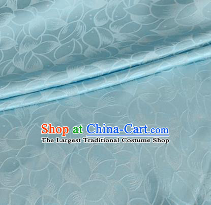 Asian Chinese Classical Lotus Petals Pattern Design Light Blue Silk Fabric Traditional Cheongsam Brocade Material