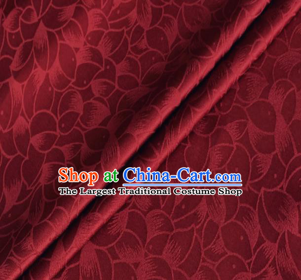 Asian Chinese Classical Lotus Petals Pattern Design Purplish Red Silk Fabric Traditional Cheongsam Brocade Material