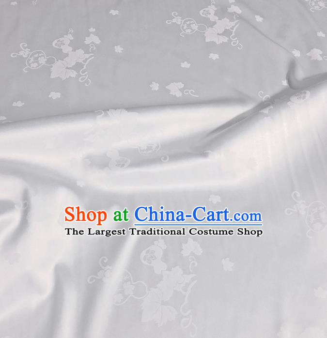 Asian Chinese Classical Gourd Leaf Petals Pattern Design White Silk Fabric Traditional Cheongsam Brocade Material