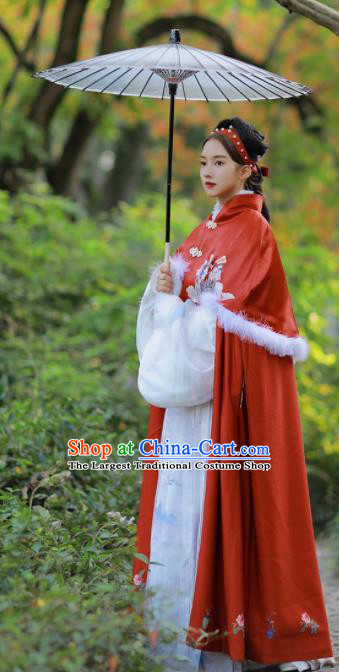 Chinese Traditional Hanfu Red Cloak Ancient Ming Dynasty Princess Costume for Women