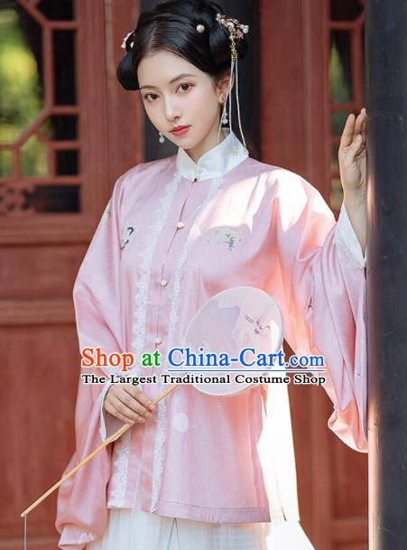 Chinese Traditional Hanfu Pink Blouse Ancient Ming Dynasty Princess Costume for Women