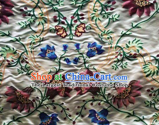 Asian Chinese Classical Flowers Pattern Design Beige Silk Fabric Traditional Nanjing Brocade Material