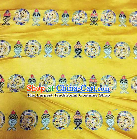 Asian Chinese Classical Dragon Pattern Design Golden Silk Fabric Traditional Nanjing Brocade Material