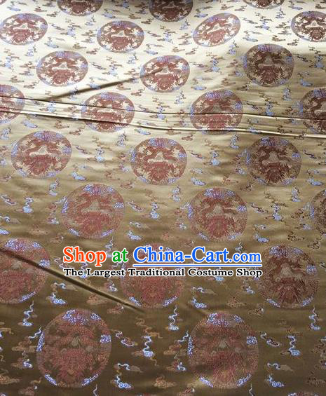 Asian Chinese Classical Cloud Dragon Pattern Design Golden Silk Fabric Traditional Nanjing Brocade Material