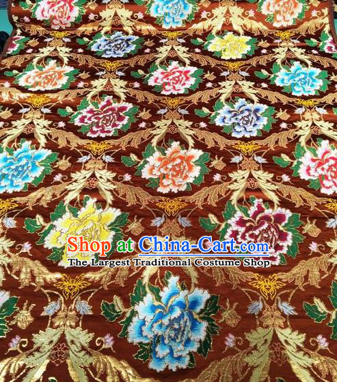 Asian Chinese Classical Peony Pattern Design Wedding Rust Red Silk Fabric Traditional Nanjing Brocade Material