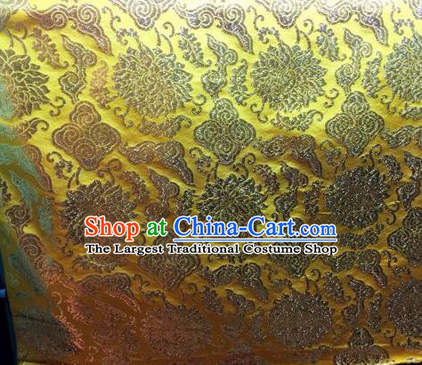 Asian Chinese Classical Cloud Lotus Pattern Design Golden Silk Fabric Traditional Nanjing Brocade Material