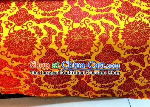 Asian Chinese Classical Cloud Lotus Pattern Design Yellow Silk Fabric Traditional Nanjing Brocade Material