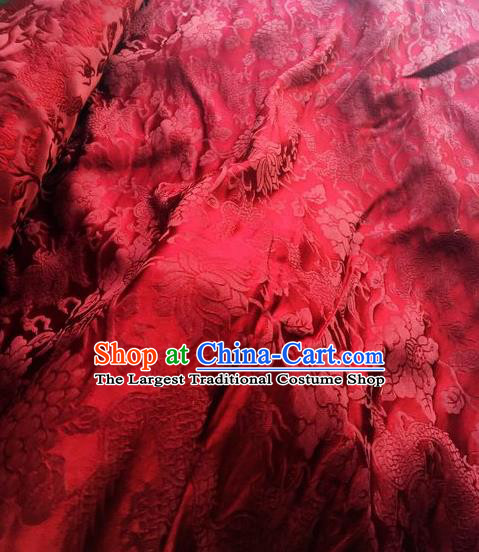 Asian Chinese Classical Dragon Lotus Pattern Design Red Silk Fabric Traditional Nanjing Brocade Material