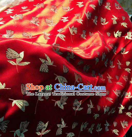 Asian Chinese Classical Leaf Pattern Design Red Silk Fabric Traditional Nanjing Brocade Material