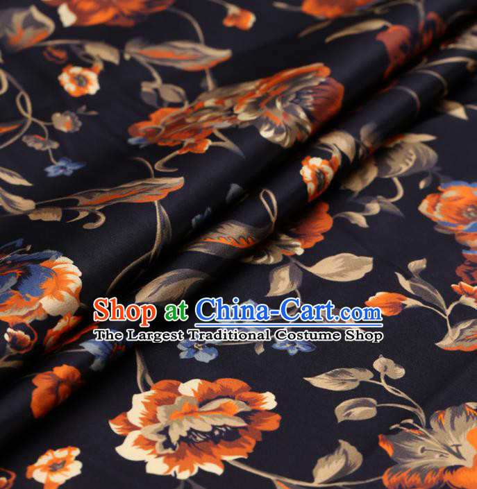 Asian Chinese Classical Peony Pattern Design Black Watered Gauze Fabric Traditional Silk Material