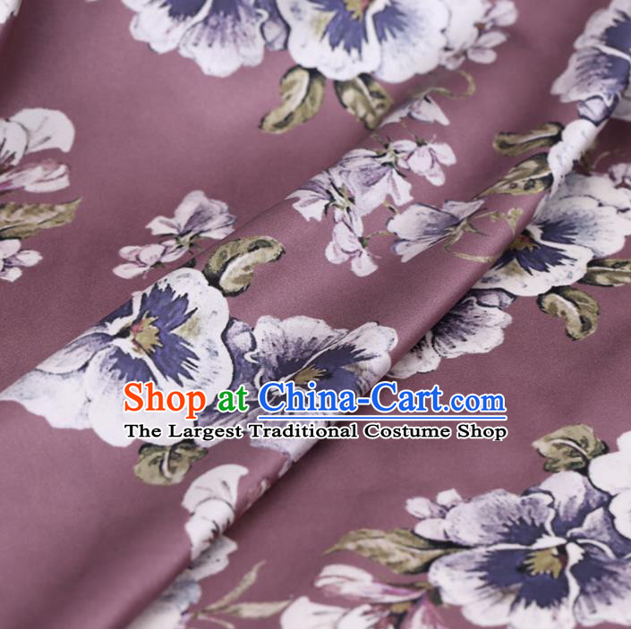 Asian Chinese Classical Flowers Pattern Design Light Purple Watered Gauze Fabric Traditional Silk Material