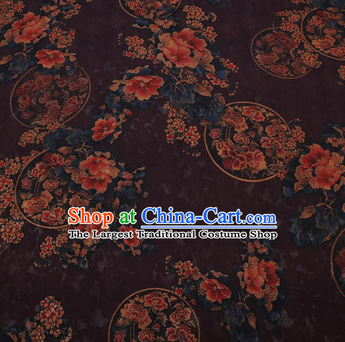 Chinese Cheongsam Classical Round Peony Pattern Design Purple Watered Gauze Fabric Asian Traditional Silk Material