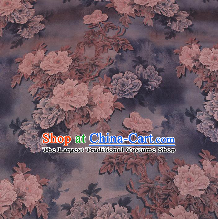 Chinese Cheongsam Classical Peony Pattern Design Light Grey Watered Gauze Fabric Asian Traditional Silk Material