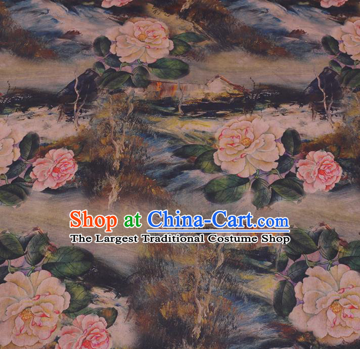 Chinese Cheongsam Classical Peony Pattern Design Watered Gauze Fabric Asian Traditional Silk Material