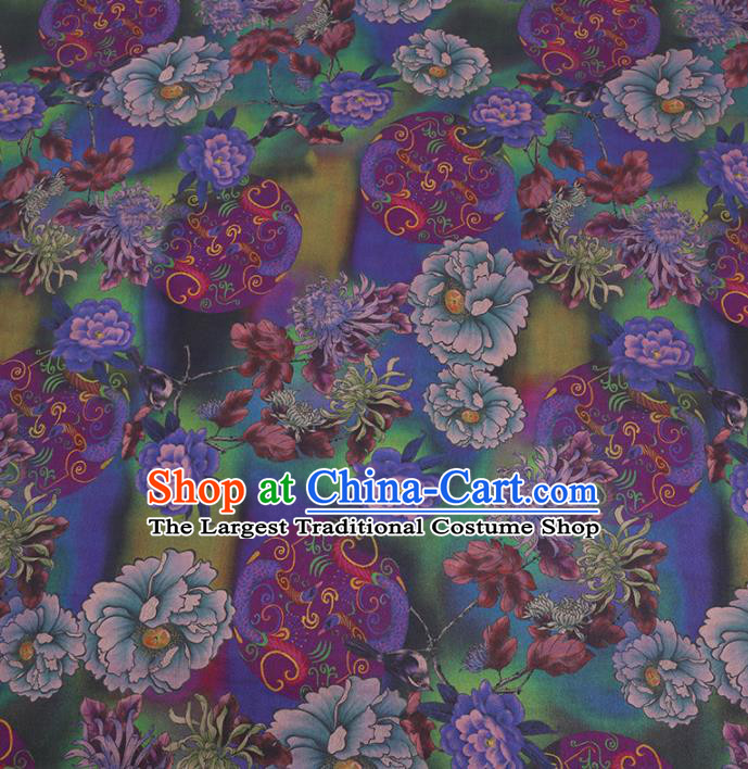 Chinese Cheongsam Classical Camellia Chrysanthemum Pattern Design Green Watered Gauze Fabric Asian Traditional Silk Material