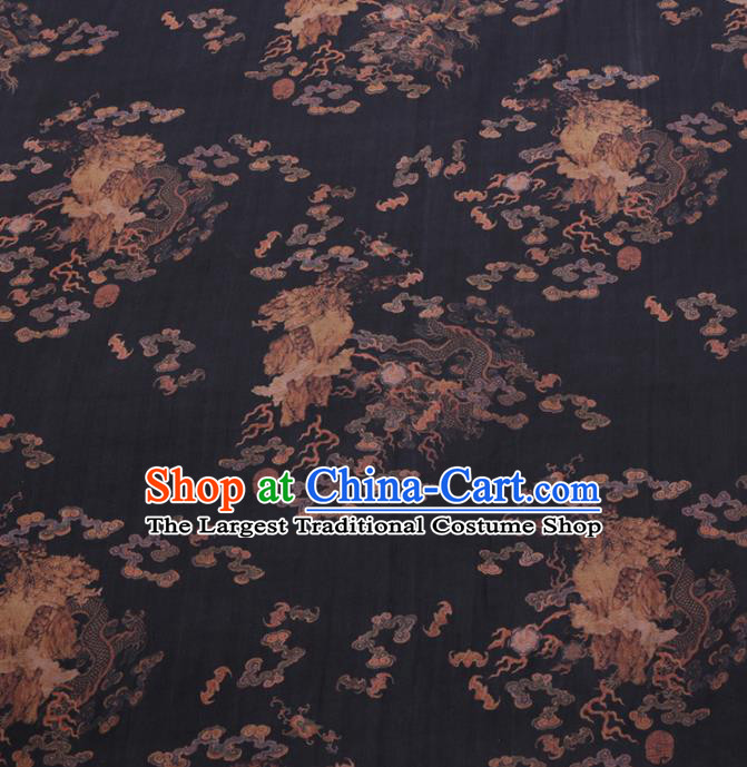 Chinese Cheongsam Classical Cloud Dragon Pattern Design Black Watered Gauze Fabric Asian Traditional Silk Material