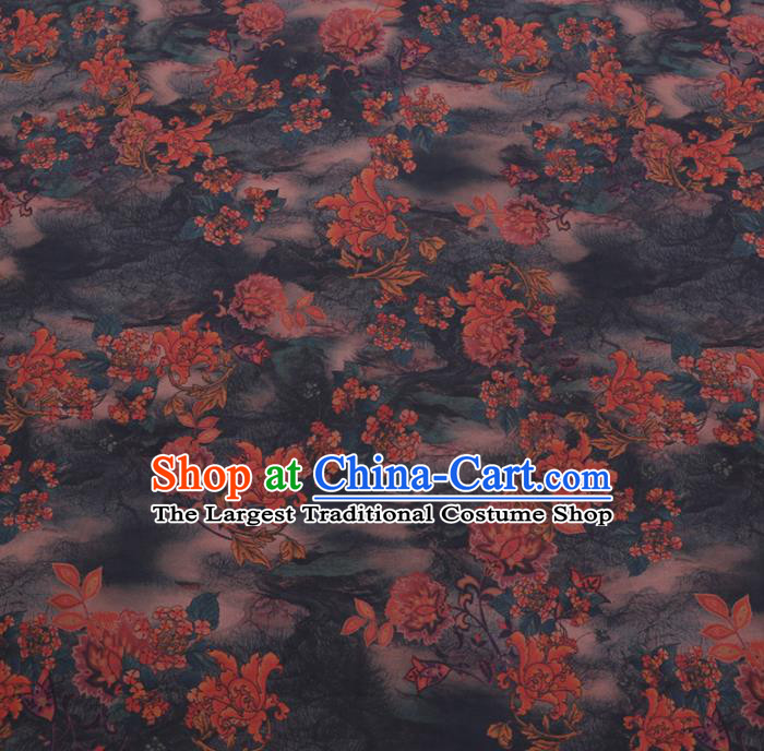 Chinese Cheongsam Classical Pattern Design Navy Watered Gauze Fabric Asian Traditional Silk Material