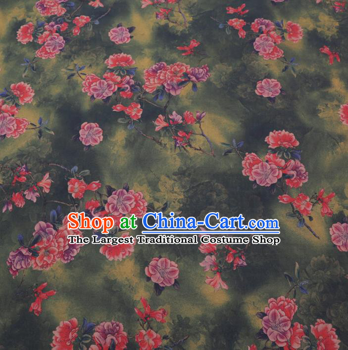 Chinese Cheongsam Classical Flowers Pattern Design Green Watered Gauze Fabric Asian Traditional Silk Material