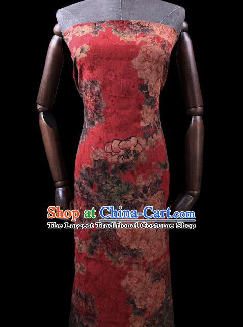 Chinese Cheongsam Classical Peony Pattern Design Red Watered Gauze Fabric Asian Traditional Silk Material