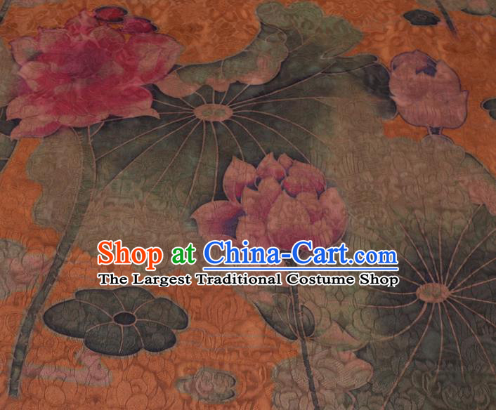 Chinese Cheongsam Classical Lotus Pattern Design Orange Watered Gauze Fabric Asian Traditional Silk Material