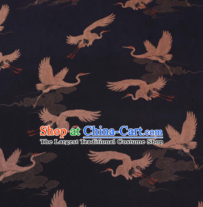 Chinese Cheongsam Classical Cloud Crane Pattern Design Black Watered Gauze Fabric Asian Traditional Silk Material