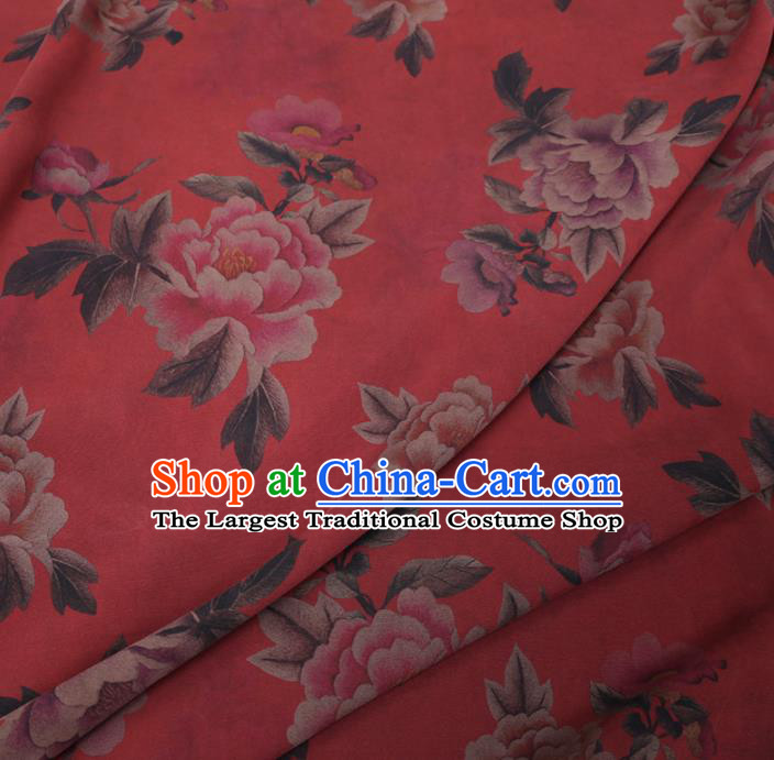 Chinese Cheongsam Classical Peony Pattern Design Red Watered Gauze Fabric Asian Traditional Silk Material