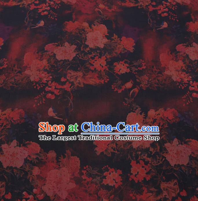 Chinese Cheongsam Classical Peony Pattern Design Watered Gauze Fabric Asian Traditional Silk Material