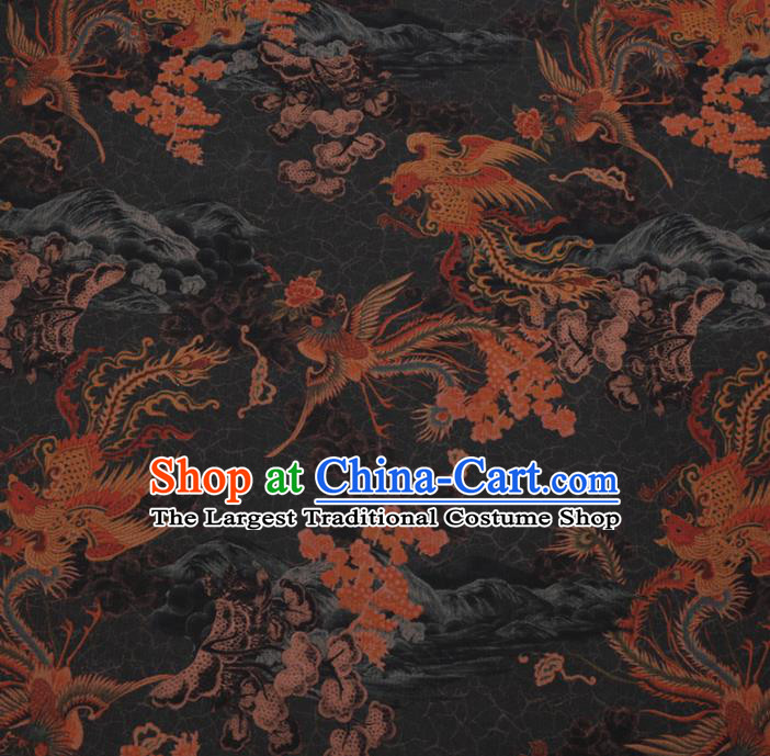 Chinese Cheongsam Classical Phoenix Peony Pattern Design Black Watered Gauze Fabric Asian Traditional Silk Material