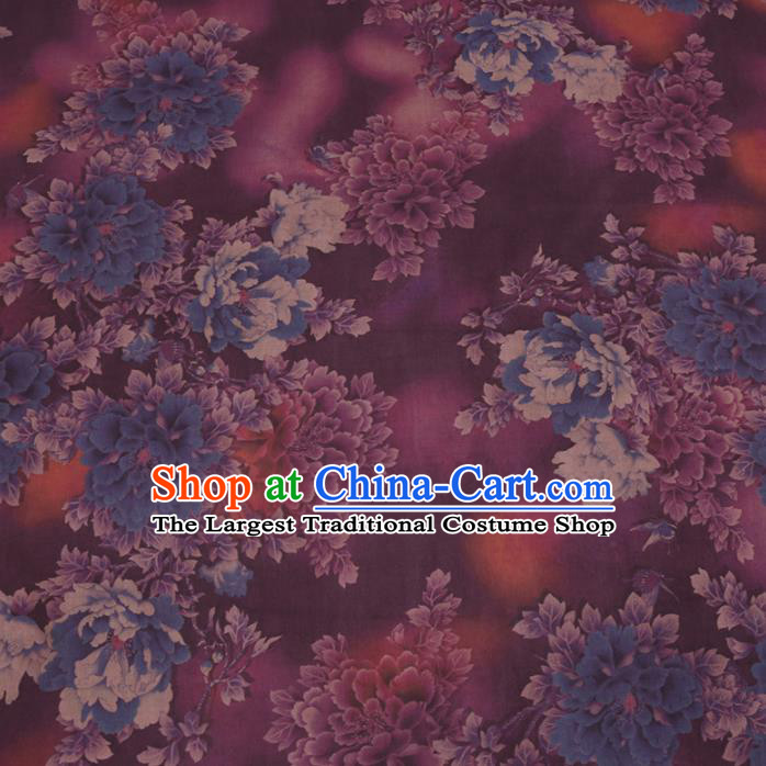 Chinese Cheongsam Classical Peony Pattern Design Purple Watered Gauze Fabric Asian Traditional Silk Material