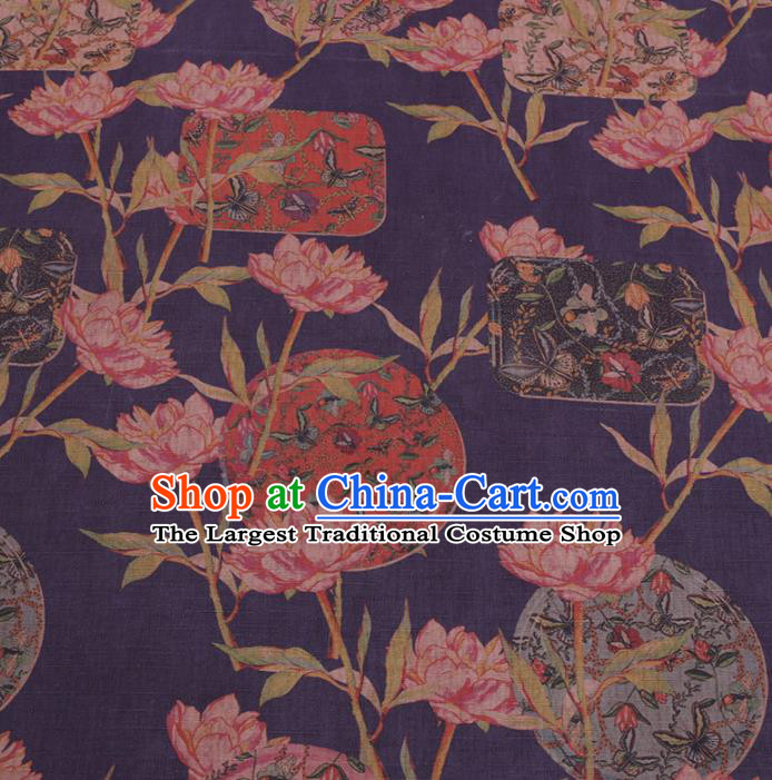 Chinese Cheongsam Classical Butterfly Flowers Pattern Design Purple Watered Gauze Fabric Asian Traditional Silk Material