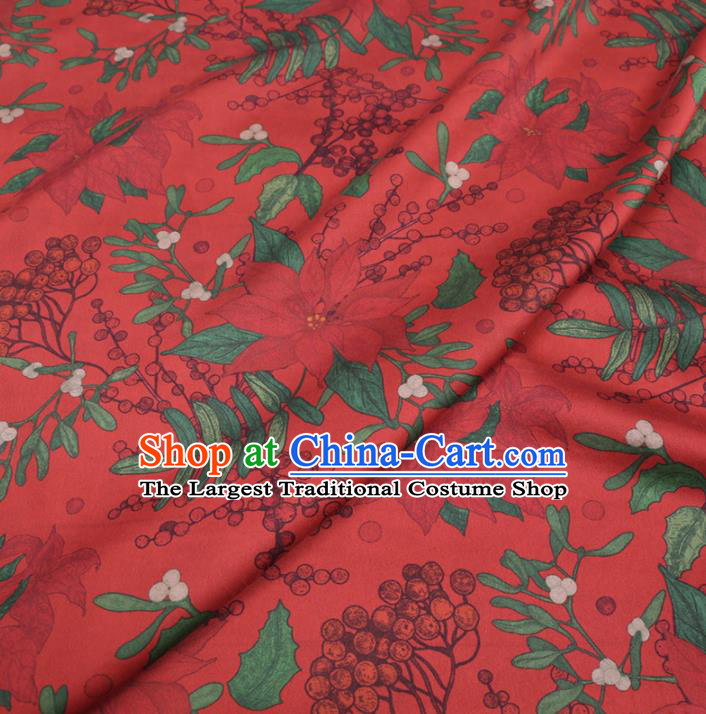 Chinese Cheongsam Classical loquat Pattern Design Red Watered Gauze Fabric Asian Traditional Silk Material