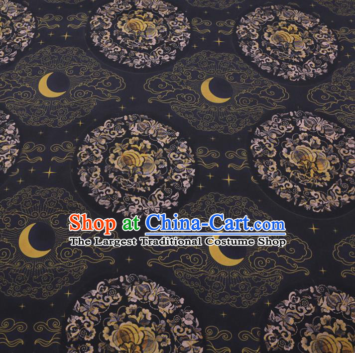 Chinese Cheongsam Classical Moon Pattern Design Black Watered Gauze Fabric Asian Traditional Silk Material