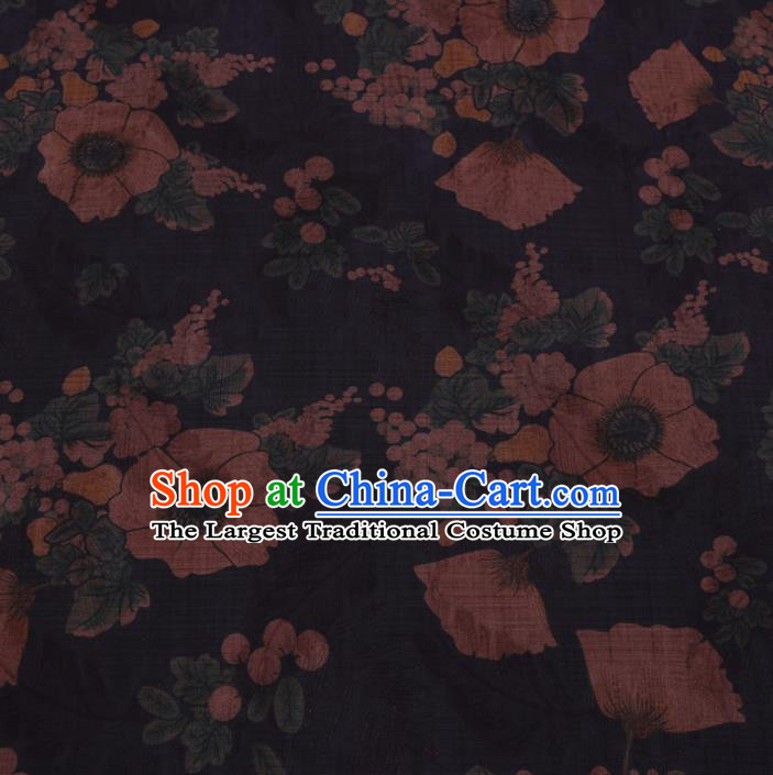 Chinese Cheongsam Classical Flowers Pattern Design Black Watered Gauze Fabric Asian Traditional Silk Material