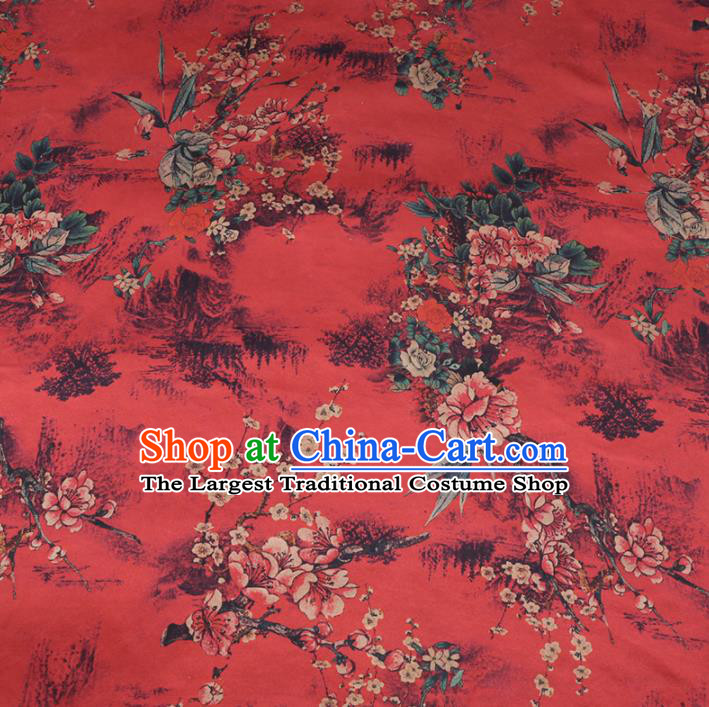 Chinese Cheongsam Classical Plum Flowers Pattern Design Red Watered Gauze Fabric Asian Traditional Silk Material