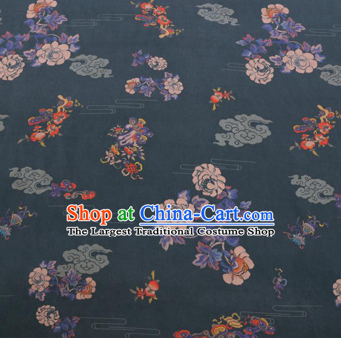 Chinese Cheongsam Classical Cloud Peony Pattern Design Deep Green Watered Gauze Fabric Asian Traditional Silk Material